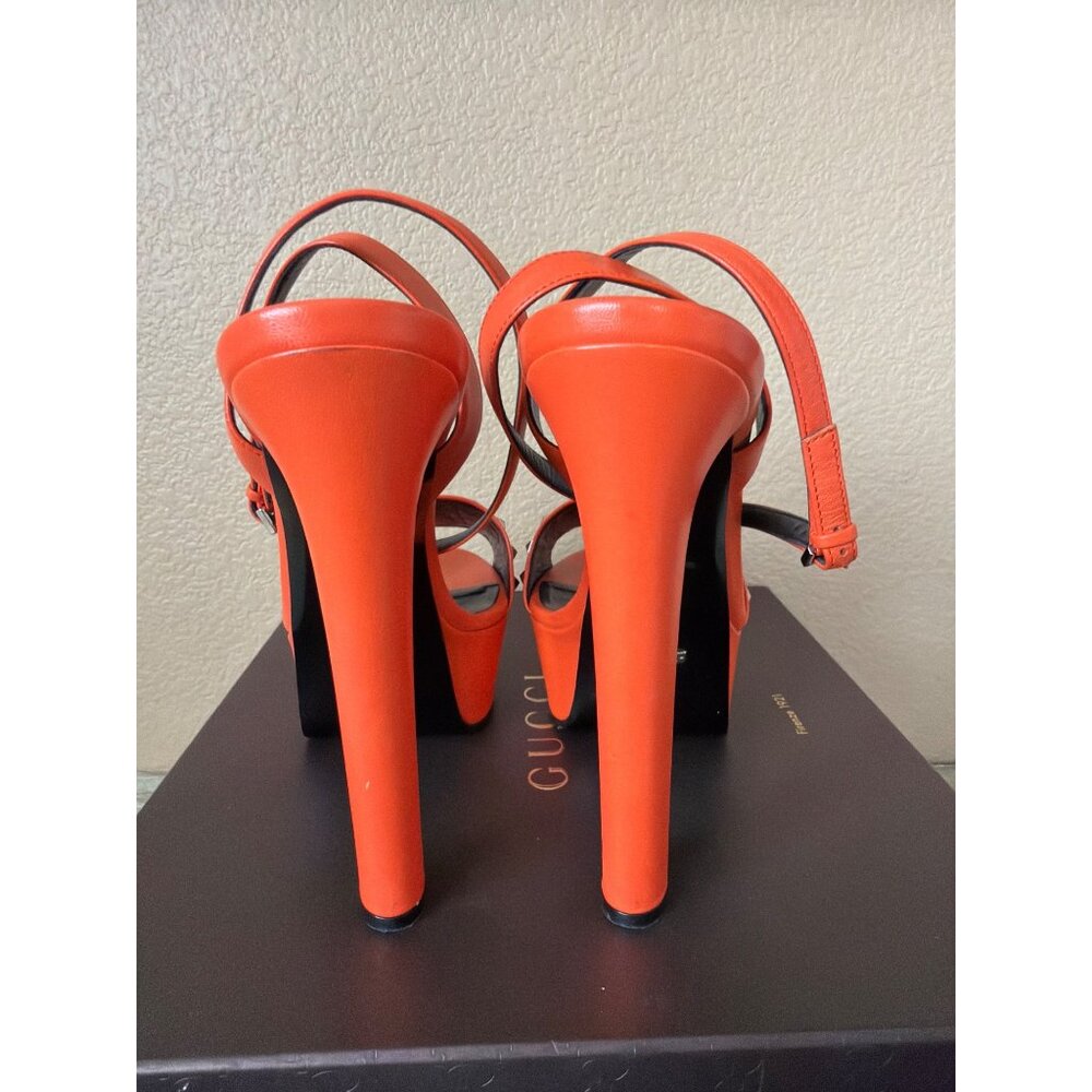 Gucci Malaga Kid Orange Leather Studded Platform Heels EU 40 Box Dust Bag w/COA - Picture 7 of 16